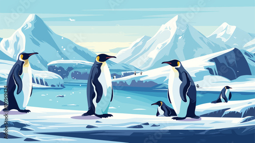 North pole Arctic with group of penguins Vector illustration