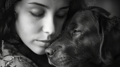 A tender moment of affection between a woman and her dog