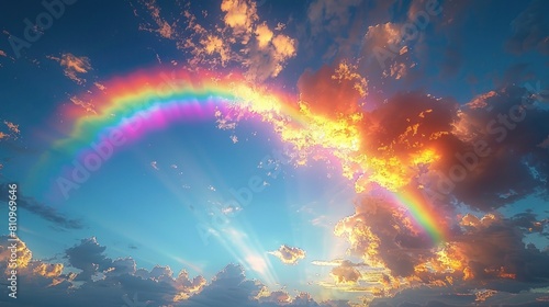 illustration colorful rainbow with a blue sky and clouds in the background © Art Wall