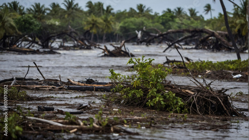 Hurricane Havoc  Island Devastation from Powerful Wind and Flood Disaster