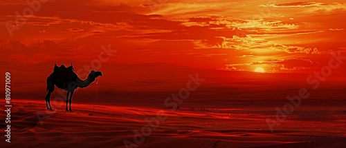 An evocative scene of a lone camel silhouette photo