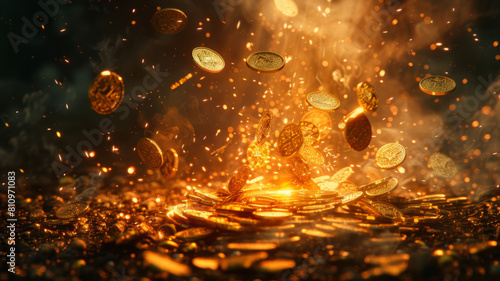casino gold coin explosion illustration cash win, en treasure, realistic game casino gold coin explosion