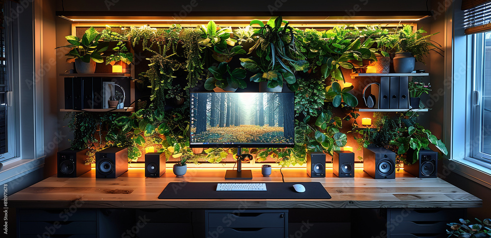 interior of an office room big LCD and plants in the background HD image office room wallpaper 