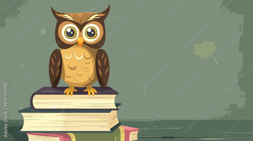 Owl on book stack at classroom Vector illustration.