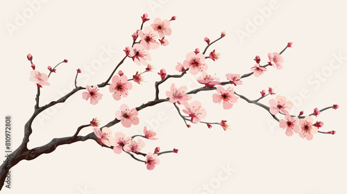 Pink sakura flower branch on background sign Vector 