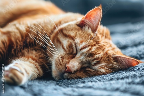 Orange Cat Sleeping on Blue Blanket © Yasir