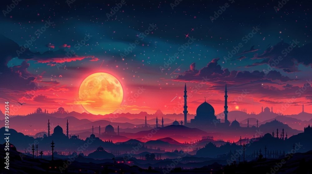 Eid Mubarak Islamic background template 3d illustration