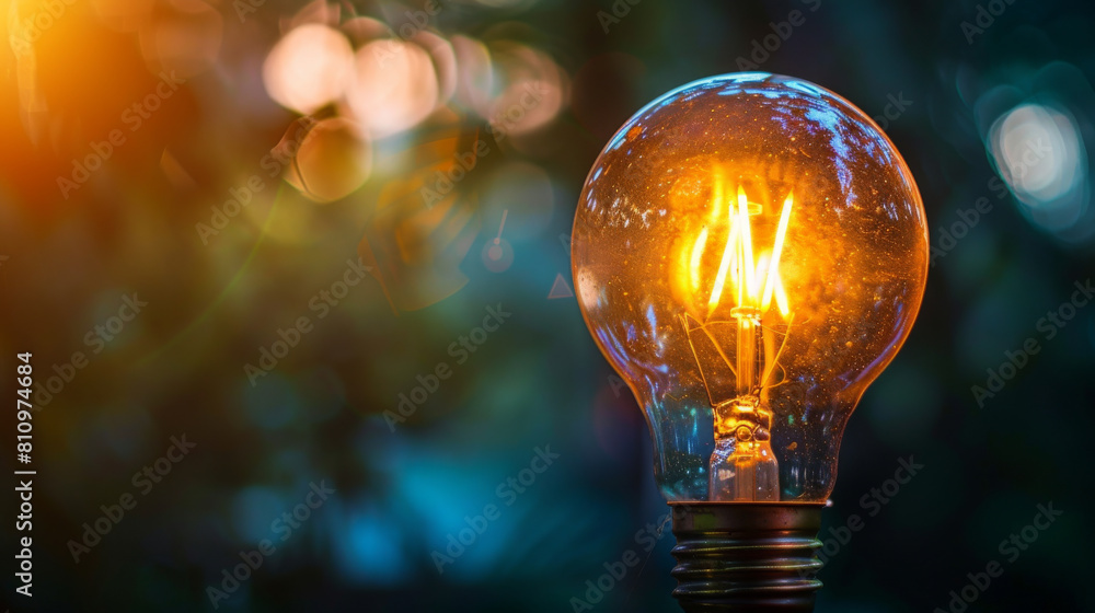 Illuminated bulb against a bokeh backdrop Illuminated bulb against a bokeh backdrop