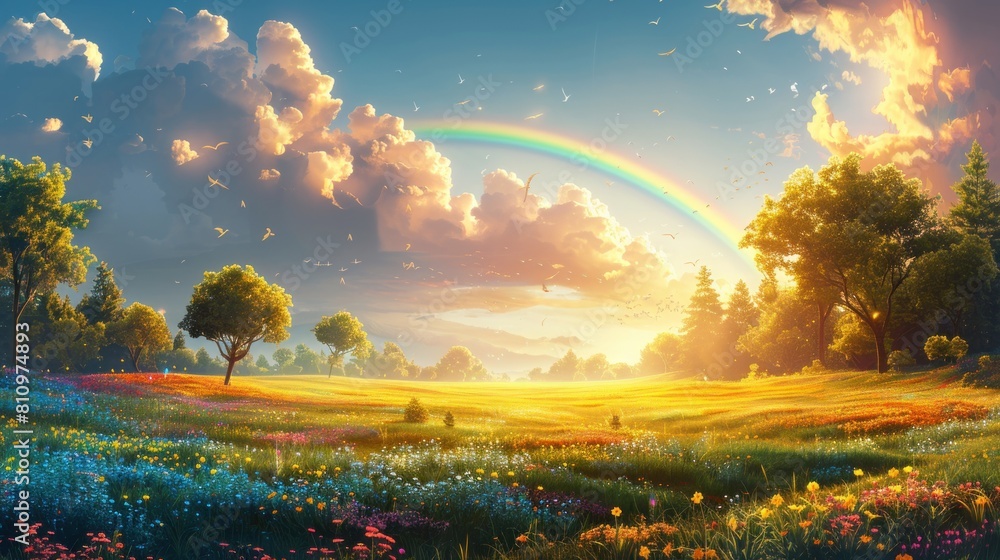 kids cartoon illustration of rainbow background wallpaper