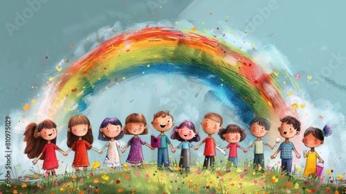 kids cartoon illustration of rainbow background wallpaper