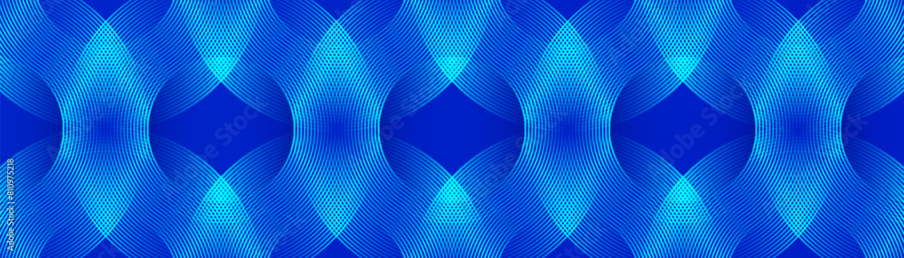 Blue abstract background with glowing lines. Shiny blue circle lines. Geometric lines pattern. Modern texture design. Futuristic concept. Suit for wallpaper, cover, header, presentation, website
