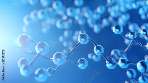 Abstract blue background, molecular structure close-up