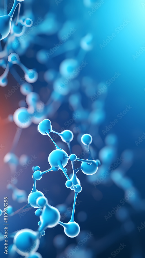 Abstract blue background, molecular structure close-up Abstract blue background, molecular structure close-up