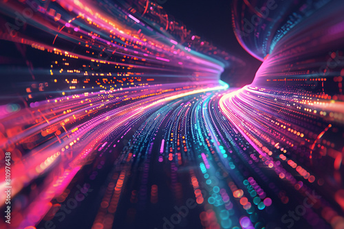 An abstract interpretation of a secure data transfer process with neon colored streams of information