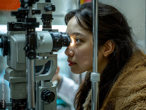 woman person is undergo an eye examination at the hospital before wearing contact lenses