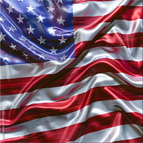 Stylized metallic American flag elegantly presented on polished mahogany wood.
