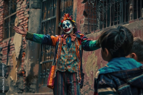 Clown Dressed Man Standing Next to Little Boy © Yasir