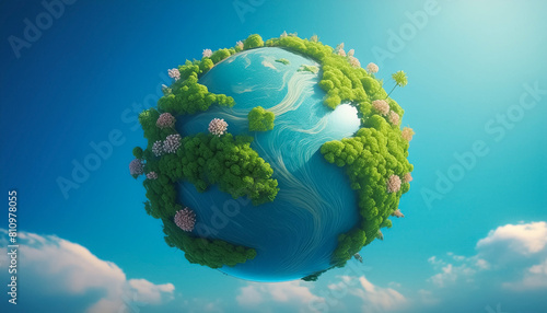 Pianeta verde tridimensionale  concetto di di un mondo  green 