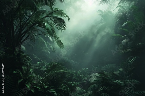 Mystic jungle with sunlight beams