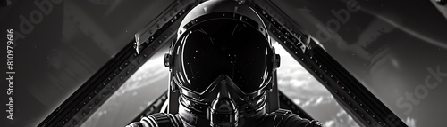 Merge the suspense of horror with the wonder of outer space through a black and white photo Give a frontal view of a spacecraft encountering unknown terrors photo