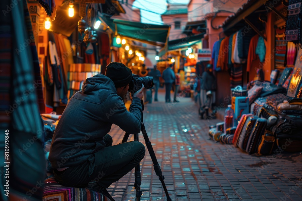 Man Capturing Market Scene With Camera