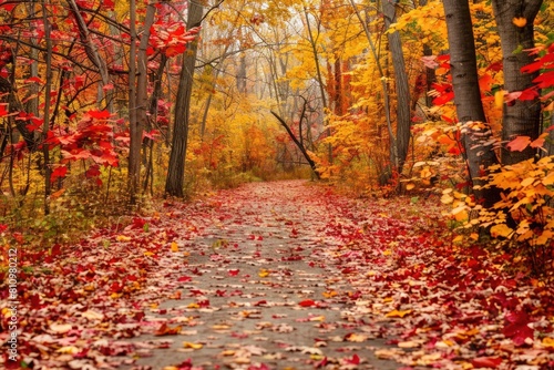 Path Through Forest Covered in Fallen Leaves