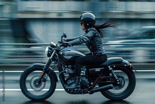 Woman Riding Motorcycle Down Street © Yasir