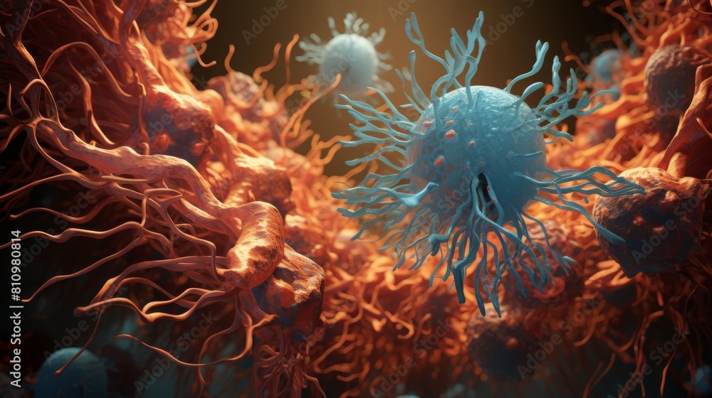 3D rendered image of Bcells in the human lymphatic system, detailed and vibrant, emphasizing their function in antibody production 3D rendered image of Bcells in the human lymphatic system, detailed and vibrant, emphasizing their function in antibody production