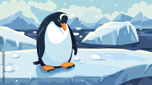 Sad penguin on ice floe vector Vector style