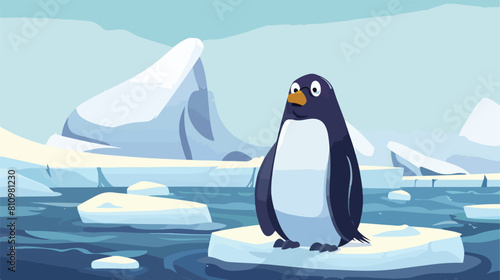 Sad penguin on ice floe vector Vector style