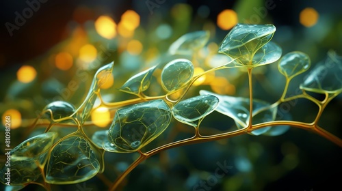 3D rendered image of mesophyll cells in a leaf, detailed and vibrant, focusing on photosynthesis and gas exchange processes photo
