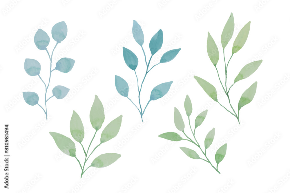 Fototapeta premium Assortment of watercolor leaves illustration set - green leaf branches collection for wedding, greetings, stationary, wallpapers, fashion, background. olive, green leaves, Eucalyptus etc