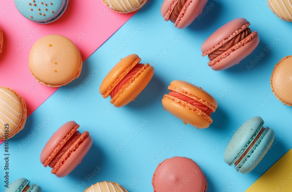 Colorful macarons on abstract background