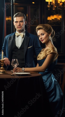 Elegant couple at the dining table Fictional Character Created By Generative AI. 