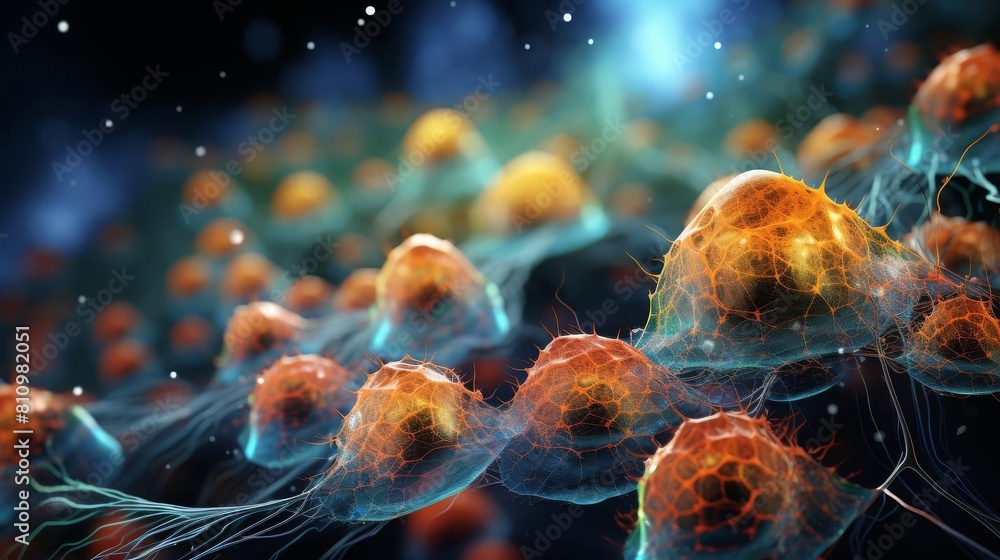 Obraz premium 3D rendered image of trichome cells on a cannabis leaf, detailed and vibrant, emphasizing their function in producing resins and essential oils