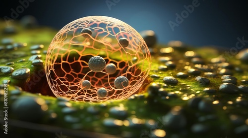 3D rendering of a crosssection of a leaf, displaying plant cells with stomata and vascular tissues, ideal for biology textbooks photo
