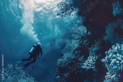 Person in Scuba Suit Swimming in the Ocean