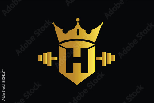 Letter T,H, TH OR HT Logo With barbell. Fitness Gym logo Vector - Royal fitness logo with crown