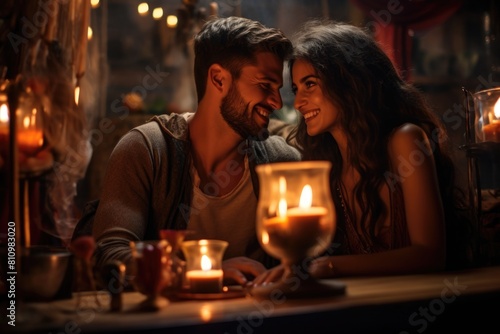 A Couple Enjoys a Romantic Moment by the Light of a Candle Fictional Character Created By Generative AI. 