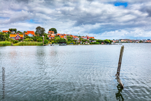 Scandinavian traditional houses in Karlskrona on Baltic sea coast, Sweden. Brandaholm neighbourhood