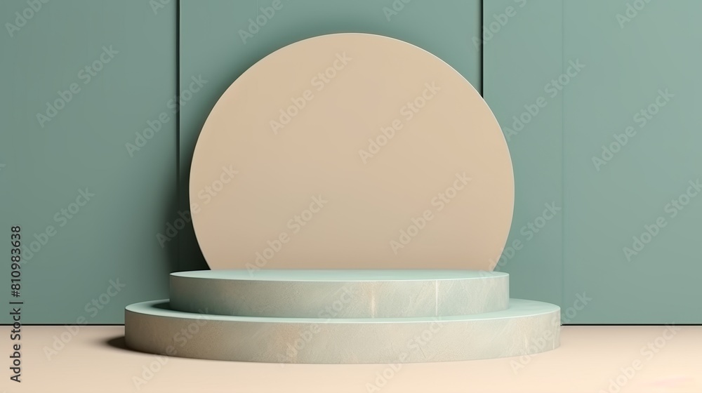 3d rendering of a green and cream colored podium or stage with a large cream back drop. 3d rendering of a green and cream colored podium or stage with a large cream back drop.