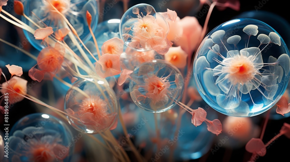 Closeup view of meristem cells under a microscope, highlighting their undifferentiated state and potential for forming various plant tissues, with educational annotations