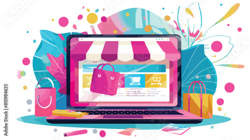 Shop online laptop with web vector Vector style vector