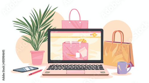 Shop online laptop with web vector Vector style vector © inshal