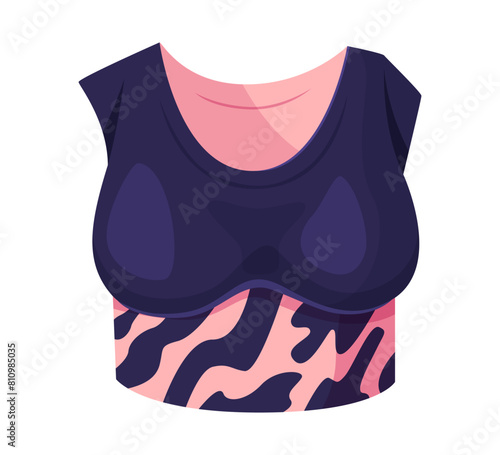 Sports bra with pattern in pink and dark blue.