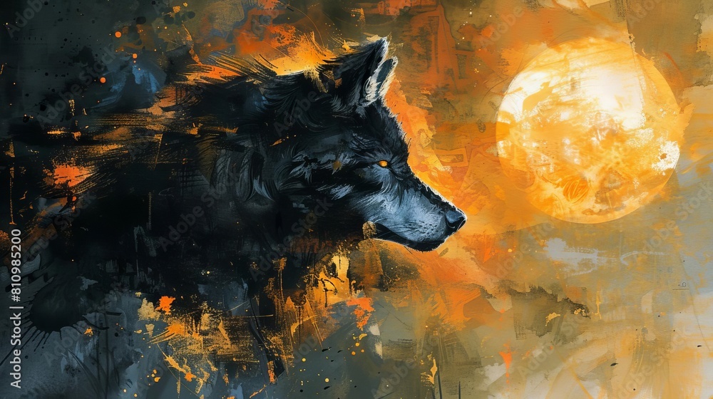 Illustrate a captivating side view of a Werewolf emerging from the shadows Illustrate a captivating side view of a Werewolf emerging from the shadows