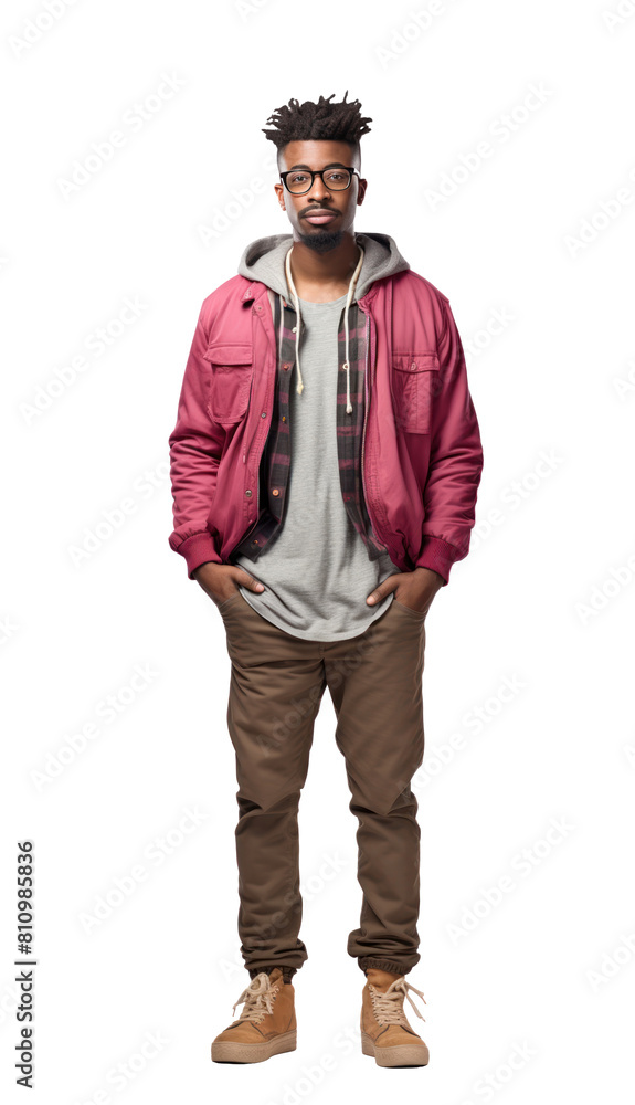 Young adult african american man in glasses isolated on transparent white background. Full body Young adult african american man in glasses isolated on transparent white background. Full body