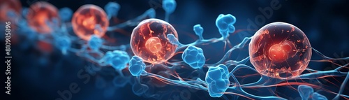 Conceptual image of cartilage repair using chondrocytes, 3D illustration showing cellular regeneration on blue toned background