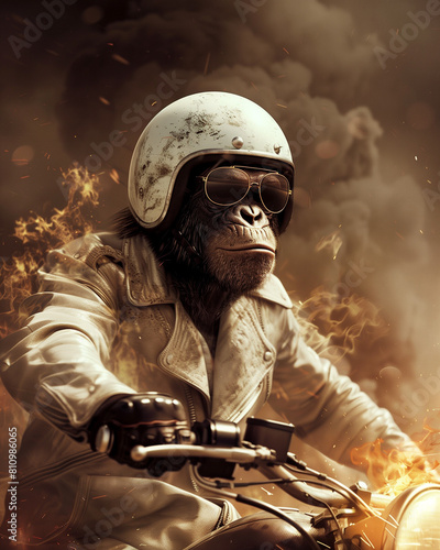 Apes riding a motorcycle photo