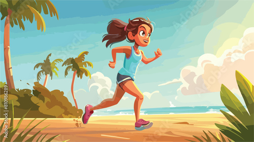small girl jogging marathon Vector style